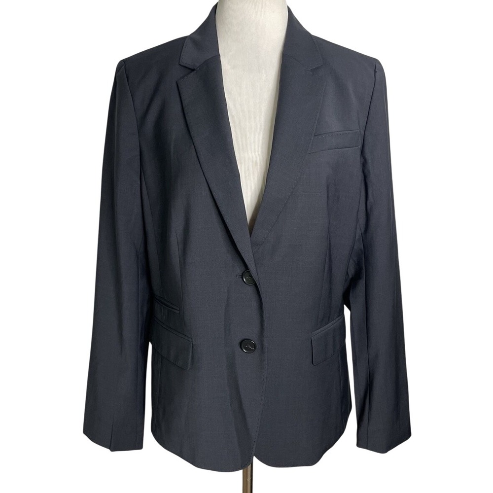 NWT Ann Taylor Dark Gray 2 Button Wool Blend Blazer Jacket Work Career Size 12